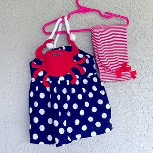 Mudpie 24m/2T Navy Crab Outfit with matching Red Pedal Pushers